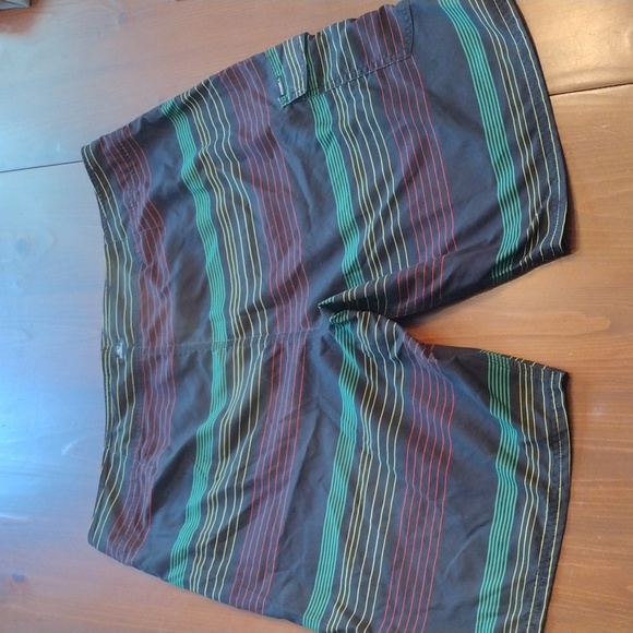 O'Neill Santa Cruz Board Shorts, Size 40, Black w/ green,red and yellow stripe - Picture 2 of 8